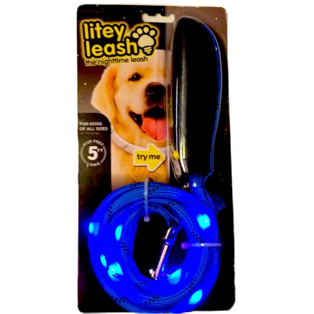NWT GLOW IN DARK LITEY LEASH • BLUE 5ft Dog Pets